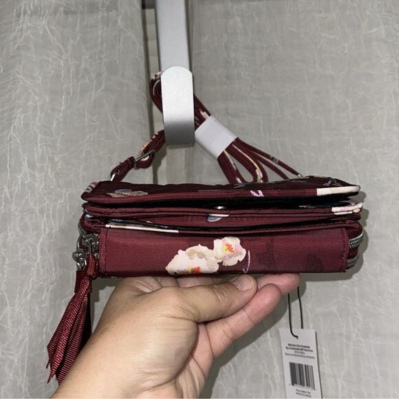 Vera Bradley RFID Blooms and Branches Burgundy Floral Crossbody Wallet Bag Purse - Picture 11 of 16